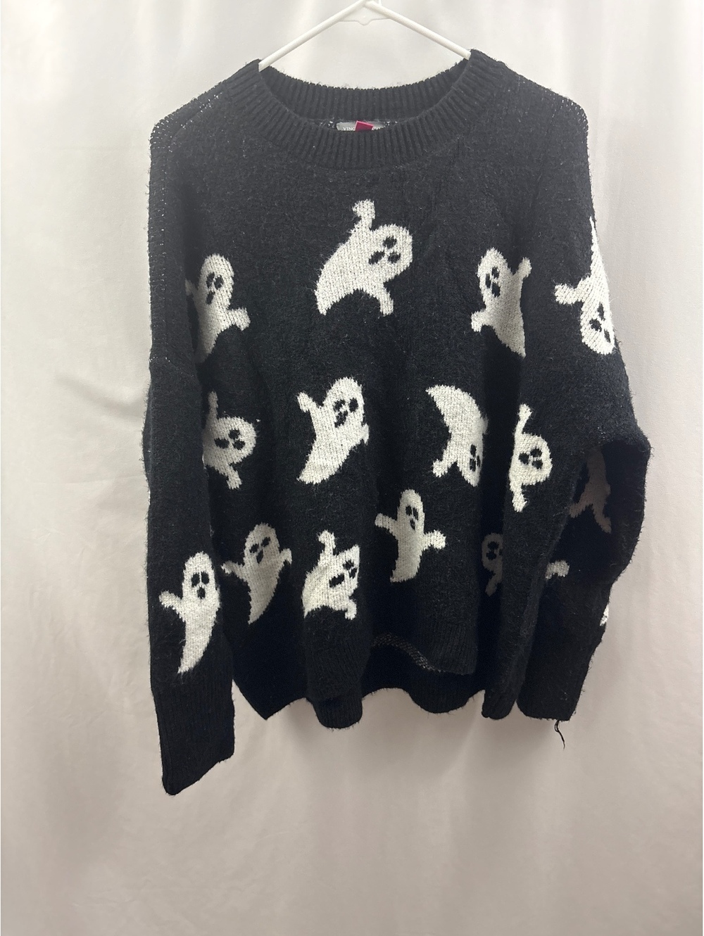 Vince Camuto Black White Ghost Womans Size XL Halloween Sweater